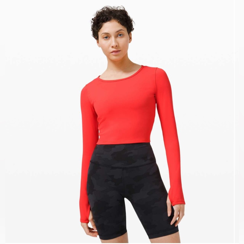 Lululemon Wunder Train Cropped Long‎ Sleeve Shirt Large Pink Punch Athleisure
